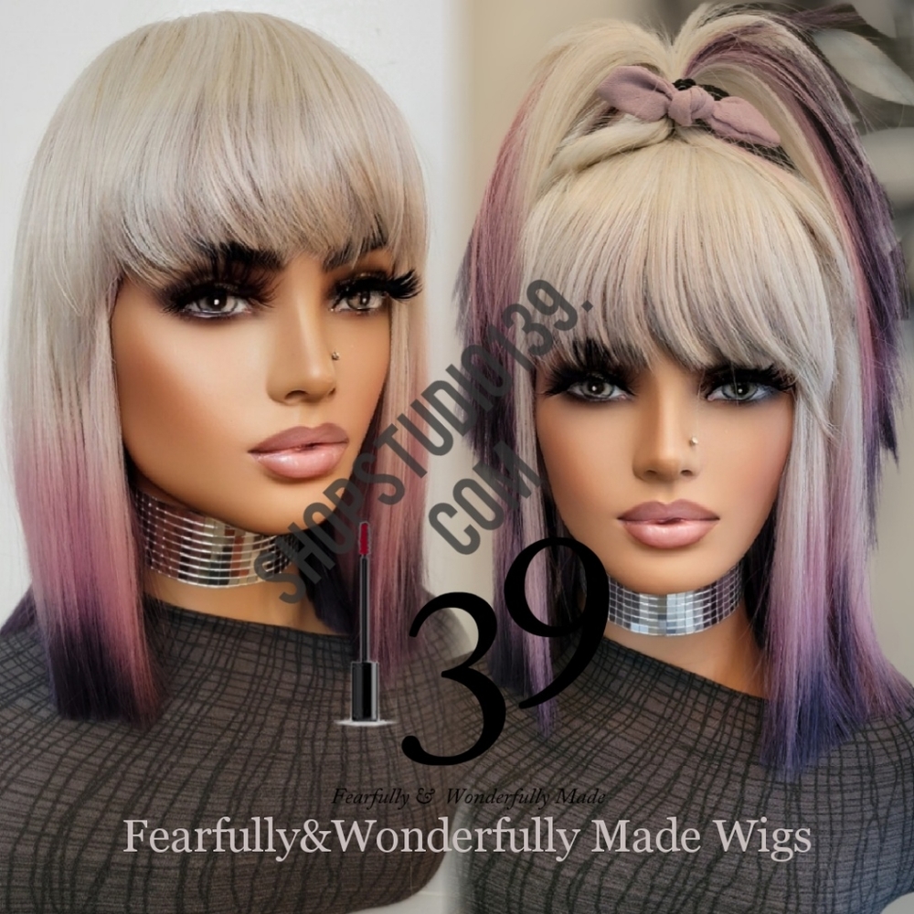 Sexy 3 tone blonde and purple bang wig perfect for all skin tones